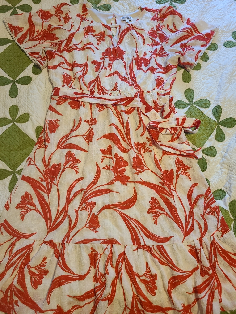Luxology XL Floral Reddish and Cream Midi Dress